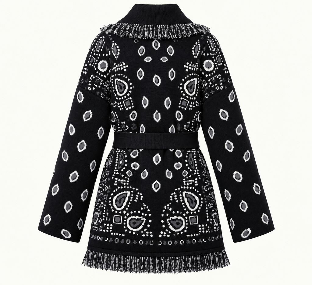 Monica  – Black/White Fringe Cardigan