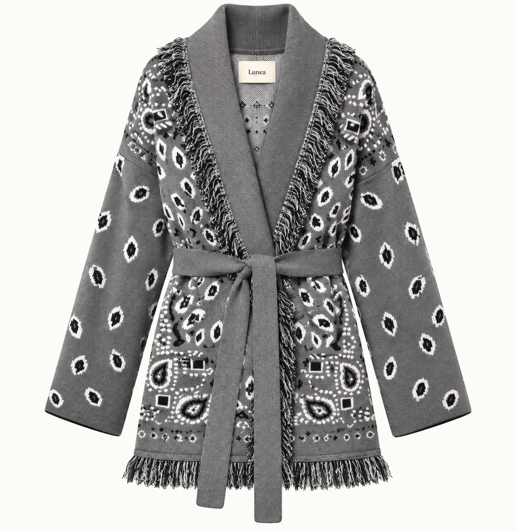 Sandra – Grey Fringe Cardigan