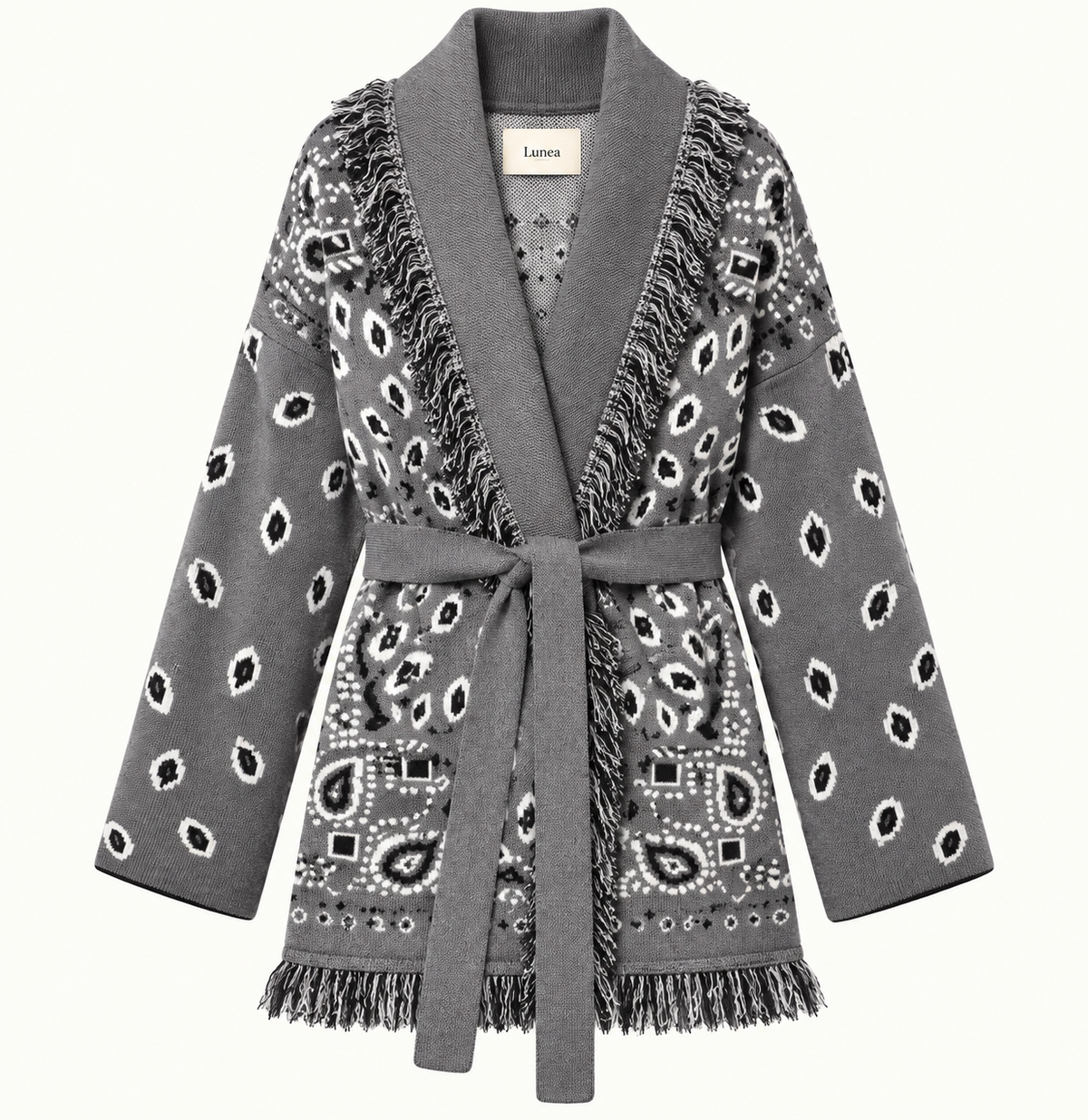 Sandra – Grey Fringe Cardigan