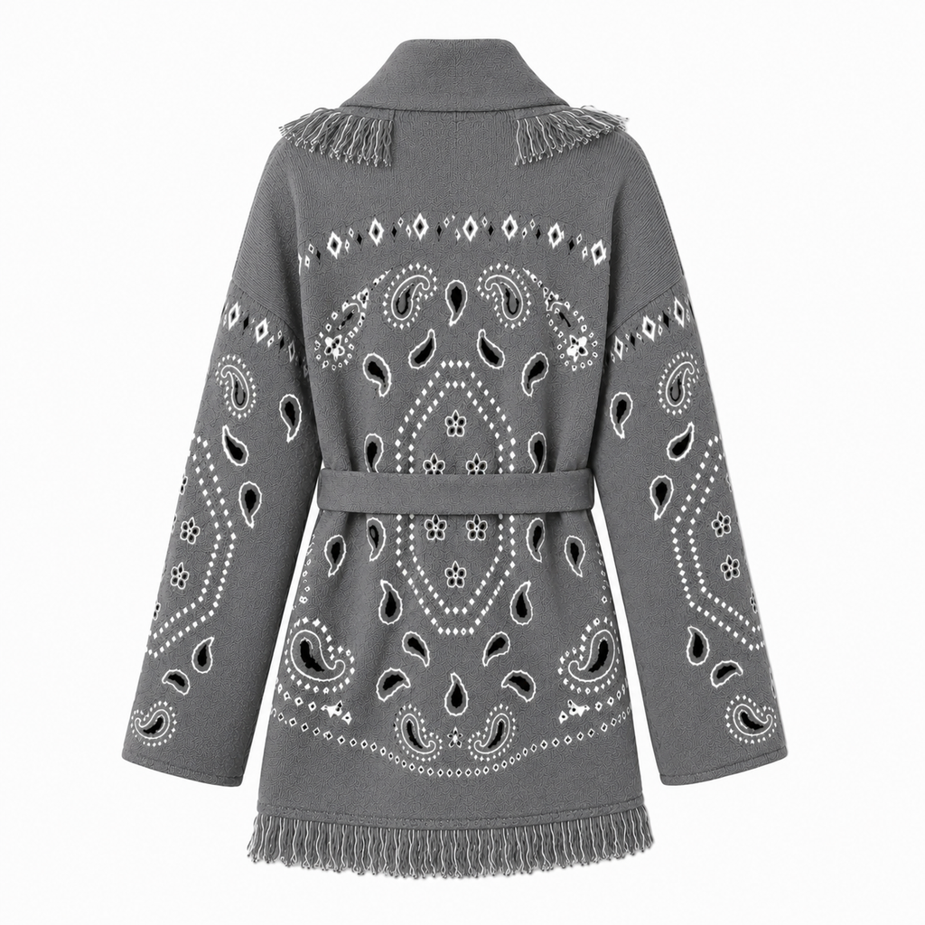 Sandra – Grey Fringe Cardigan