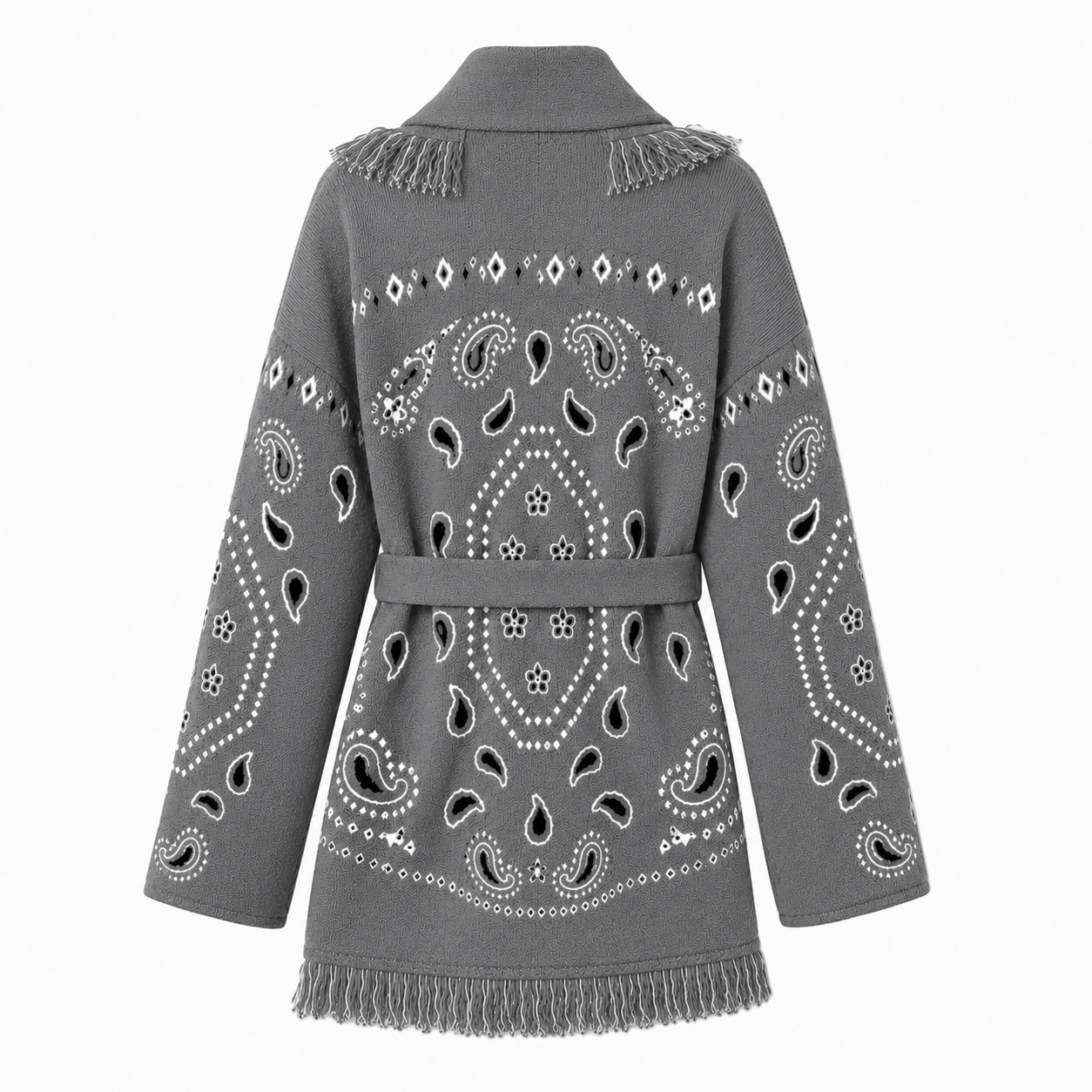 Sandra – Grey Fringe Cardigan