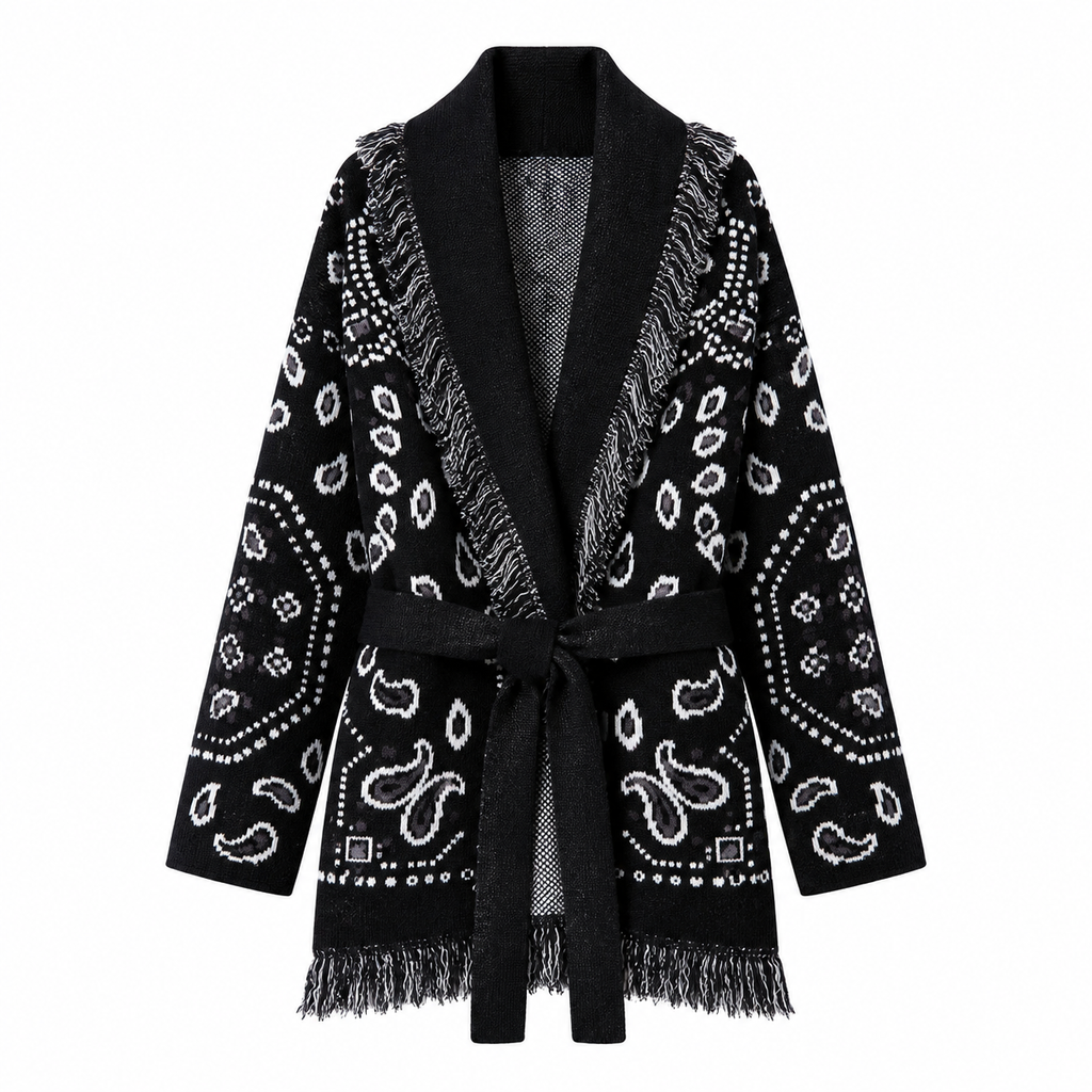 Monica  – Black/White Fringe Cardigan