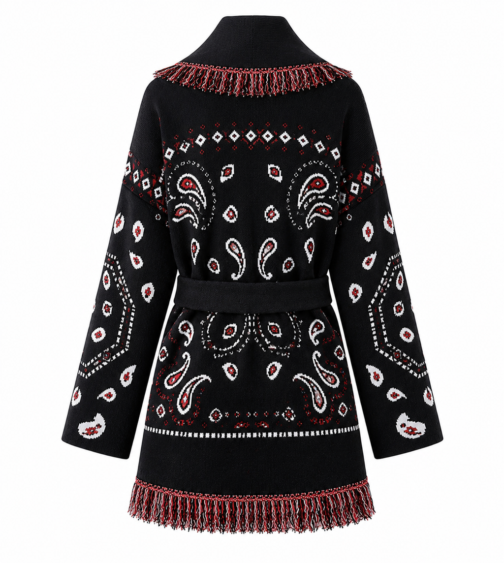 Valeria  – Red/Black Fringe Cardigan