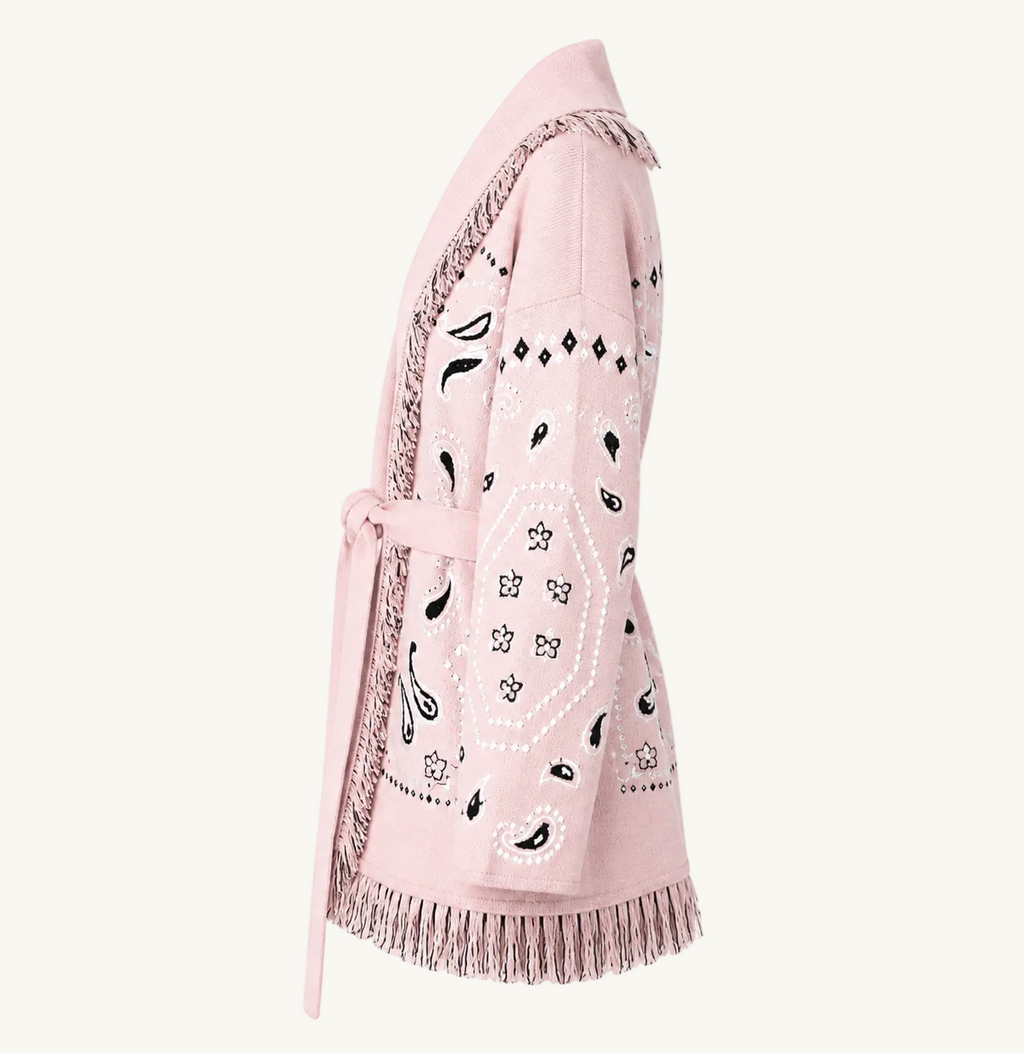 Sabrina – Pink Fringe Cardigan