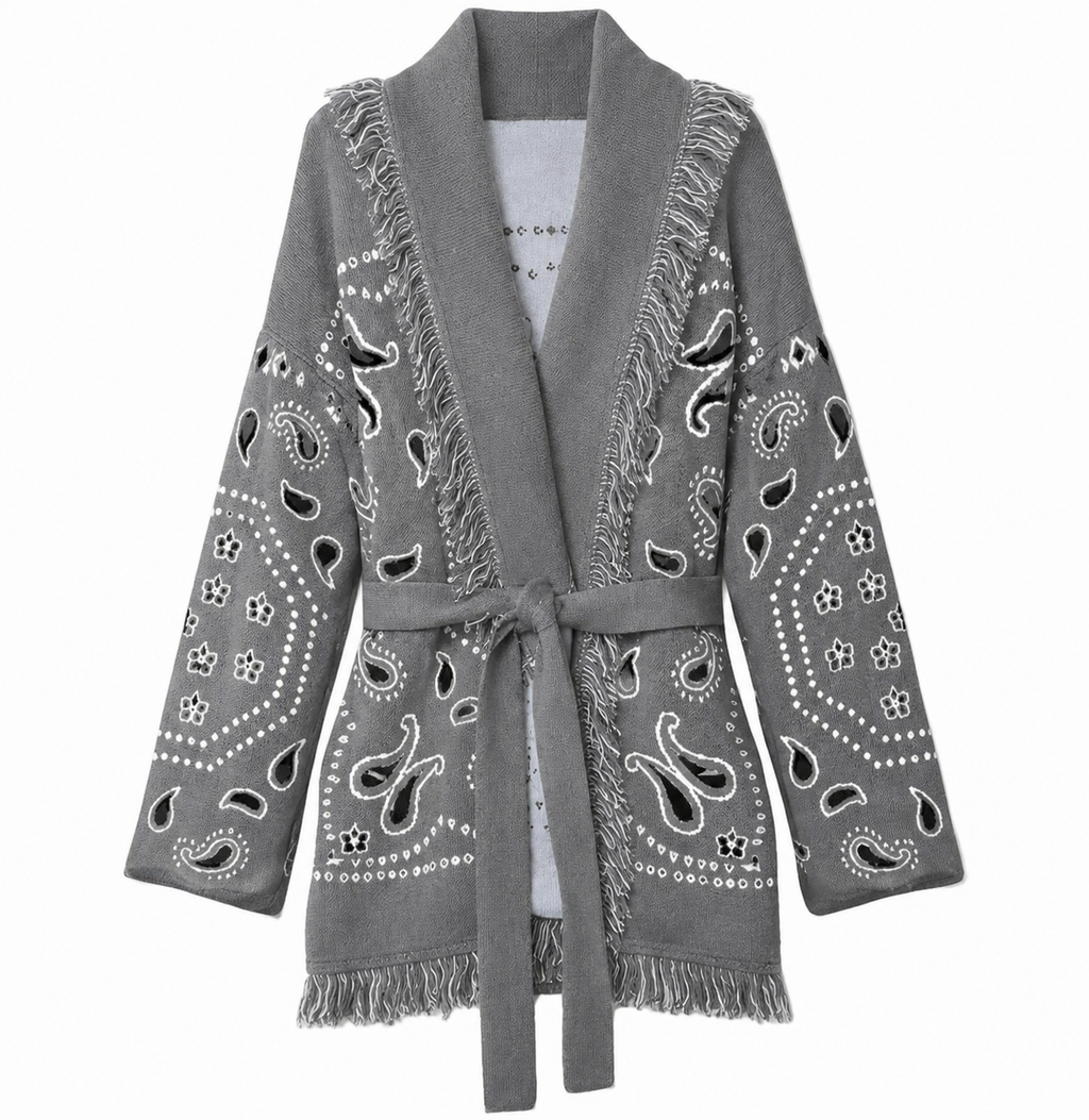 Sandra – Grey Fringe Cardigan