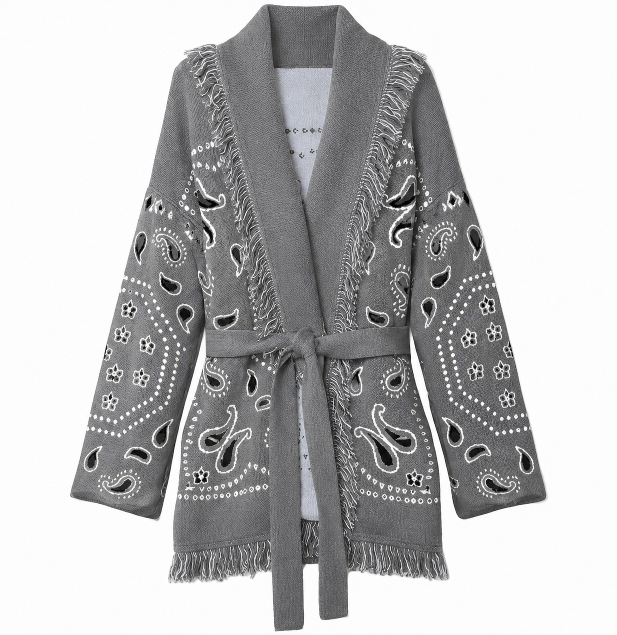 Sandra – Grey Fringe Cardigan