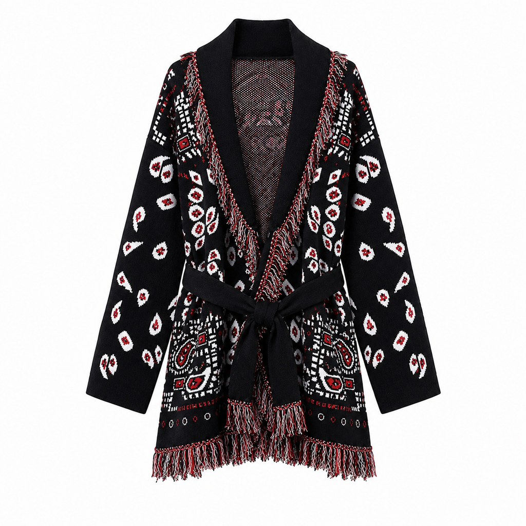 Valeria  – Red/Black Fringe Cardigan