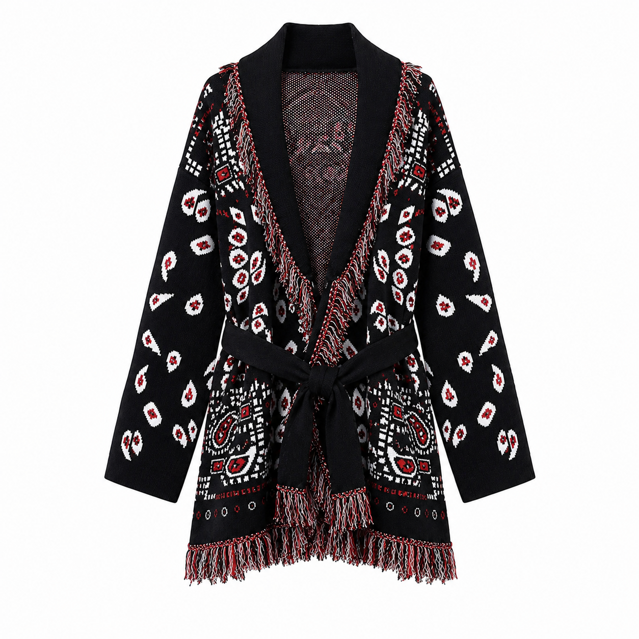 Valeria  – Red/Black Fringe Cardigan