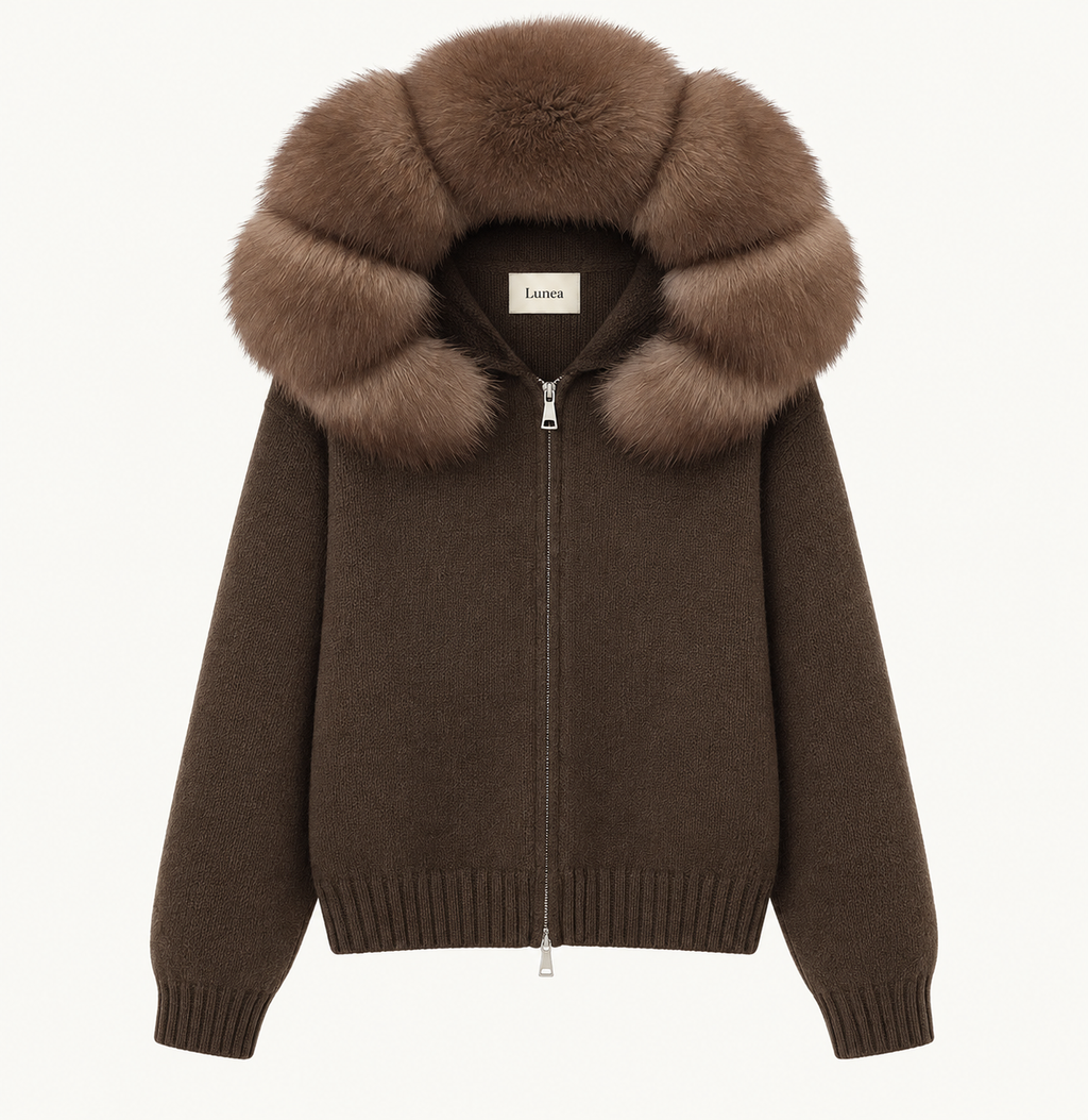 Odette - Hooded Fox Fur Collar Jacket