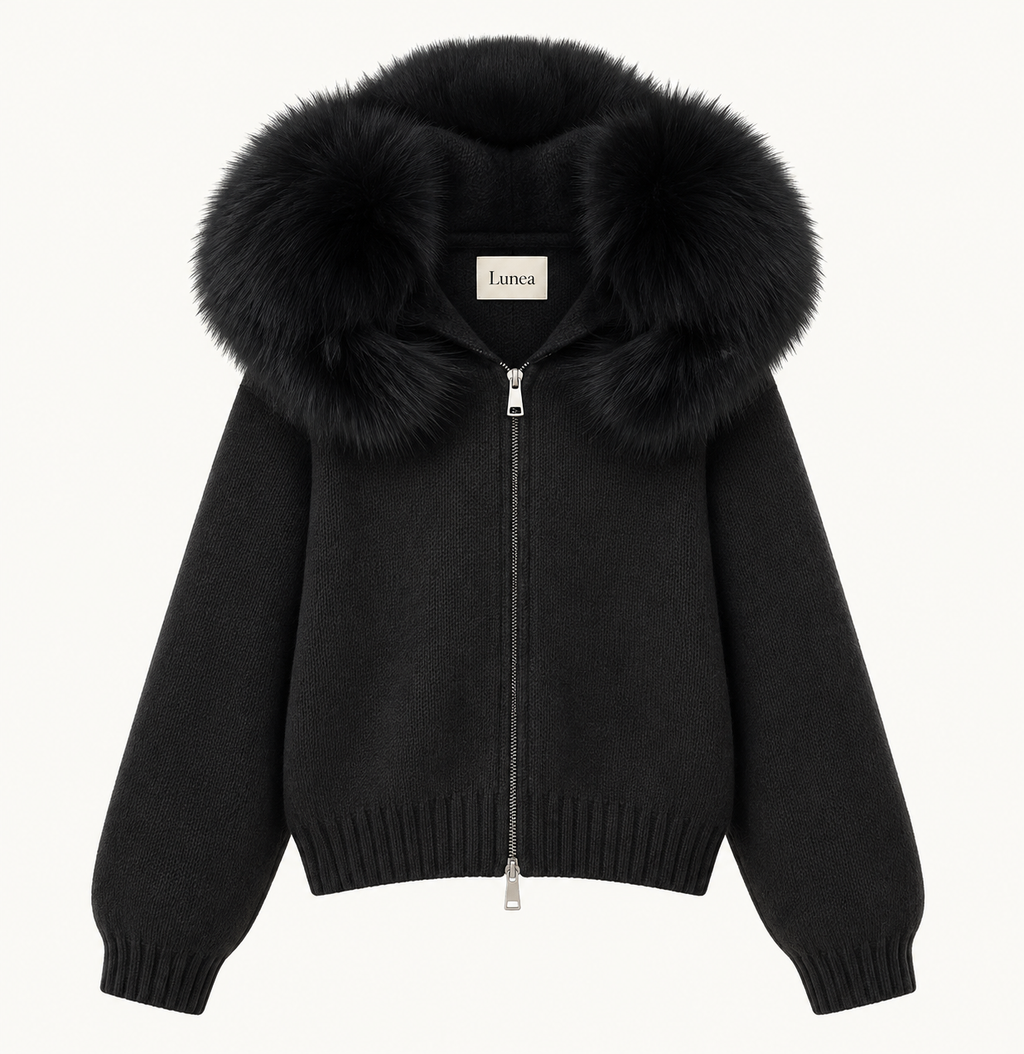 Odette - Hooded Fox Fur Collar Jacket
