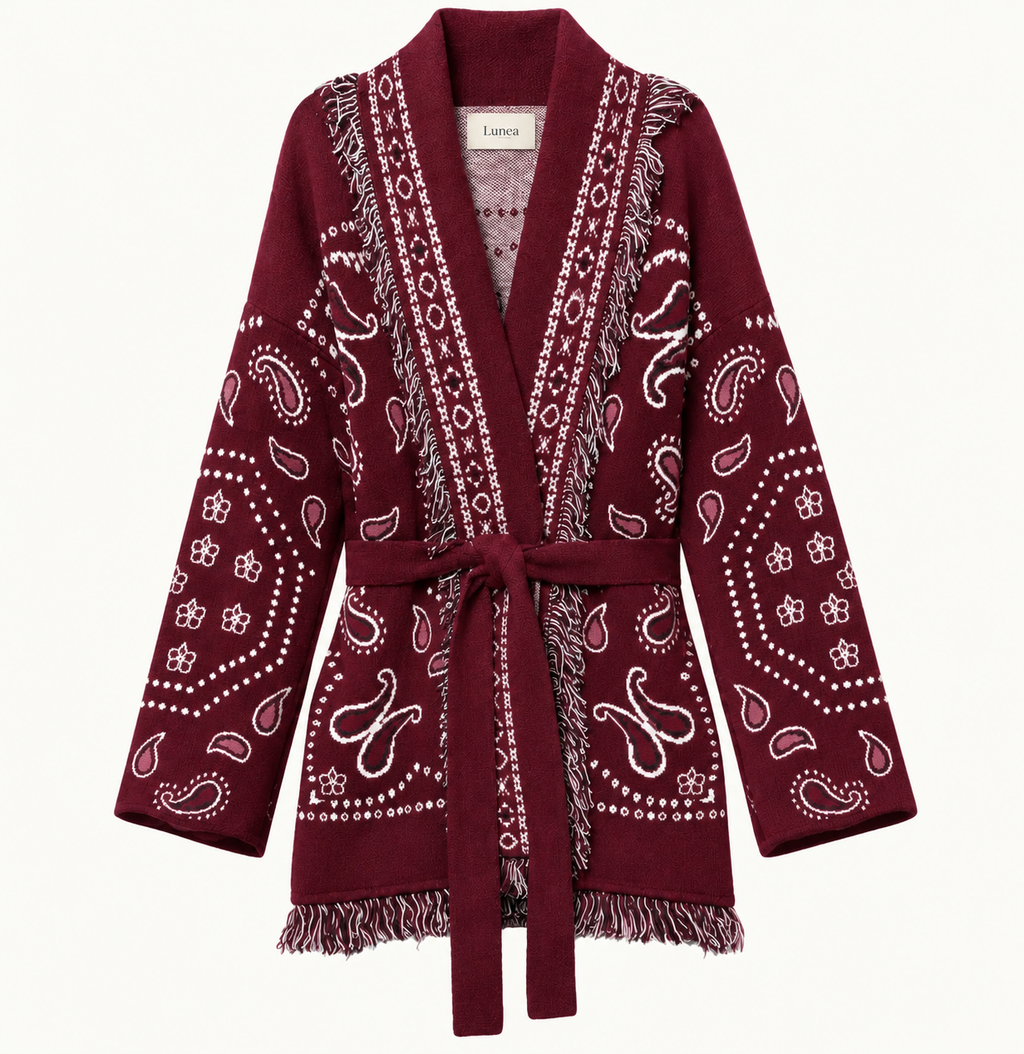 Giulia – Burgundy Fringe Cardigan