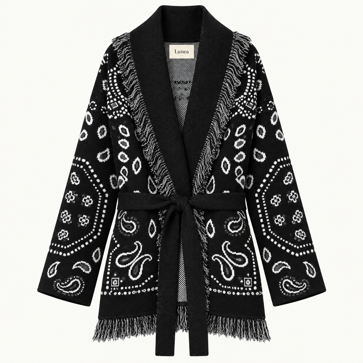 Monica  – Black/White Fringe Cardigan