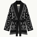 Monica – Cardigan con frange bianco/nero