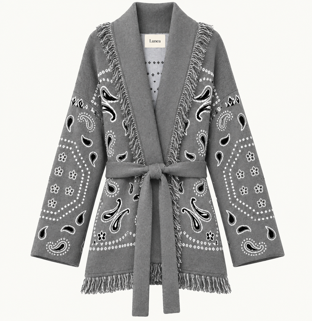 Sandra – Grey Fringe Cardigan