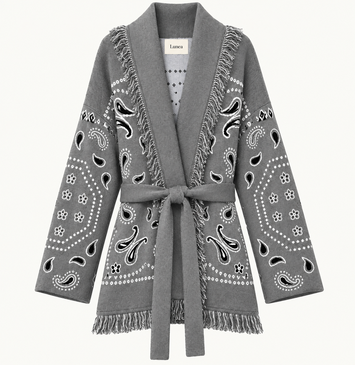 Sandra – Grey Fringe Cardigan