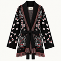 Valeria – Cardigan con frange rosso/nero