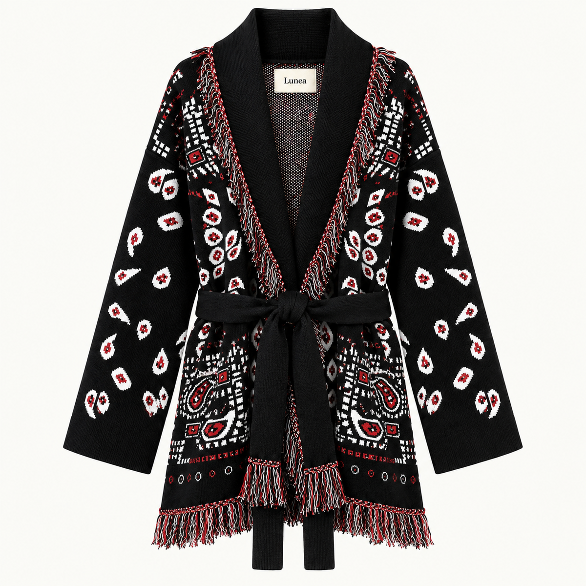Valeria  – Red/Black Fringe Cardigan