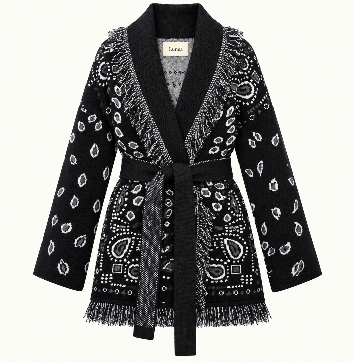 Monica  – Black/White Fringe Cardigan