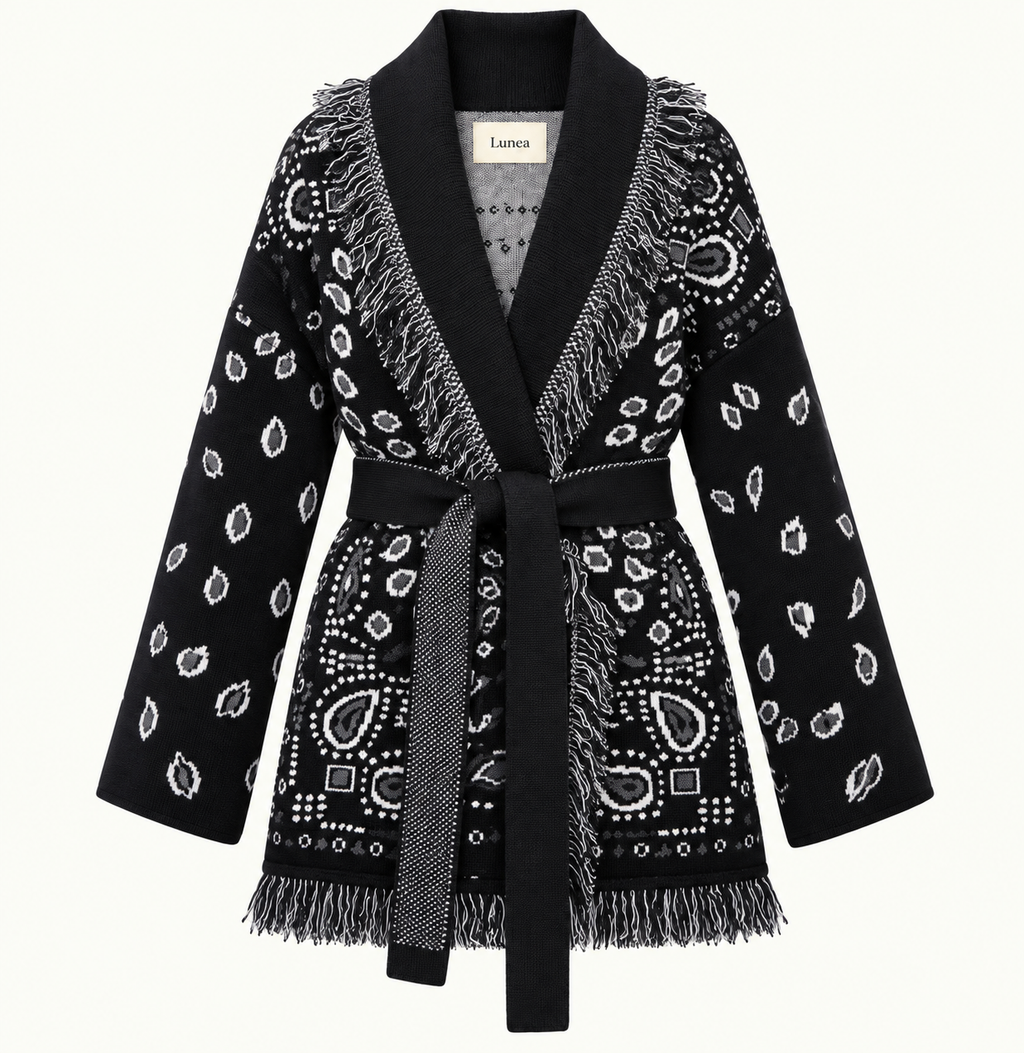 Monica  – Black/White Fringe Cardigan