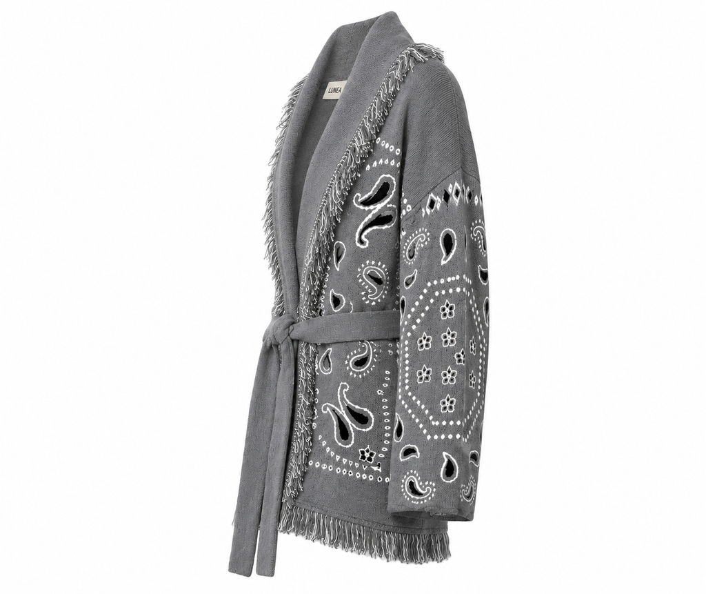 Sandra – Grey Fringe Cardigan