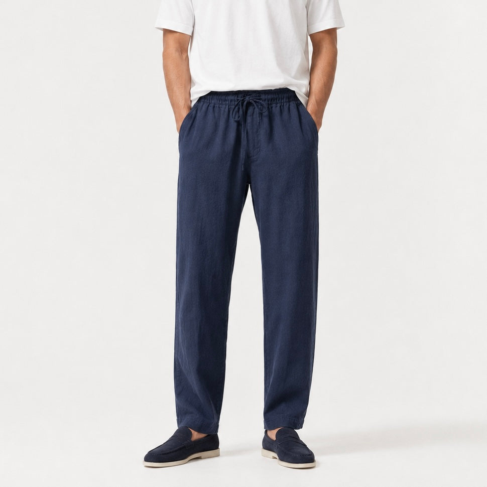 Men Linen Trousers - Navy