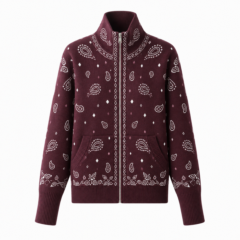 Micaela - Burgundy Zipped Up Cardigan