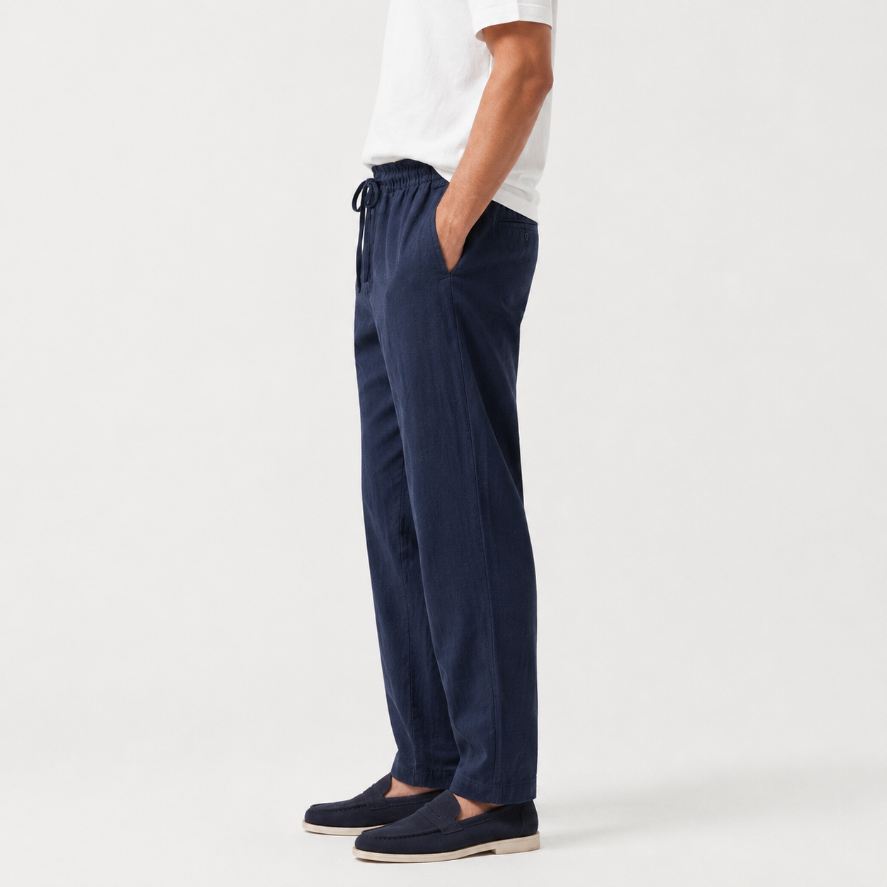 Men Linen Trousers - Navy