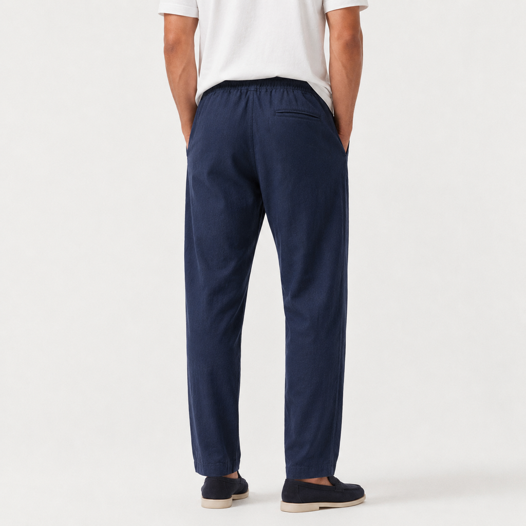Men Linen Trousers - Navy