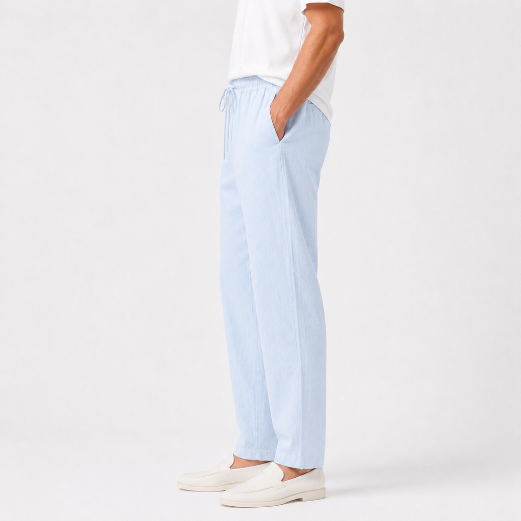Men Linen Trousers - Sky Blue
