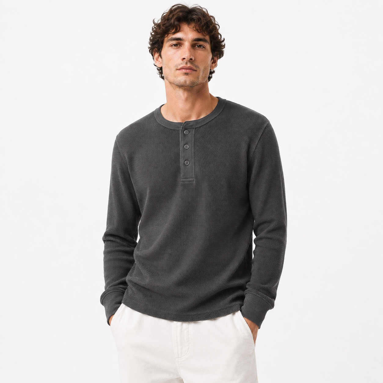 Buttoned Waffle Knit
