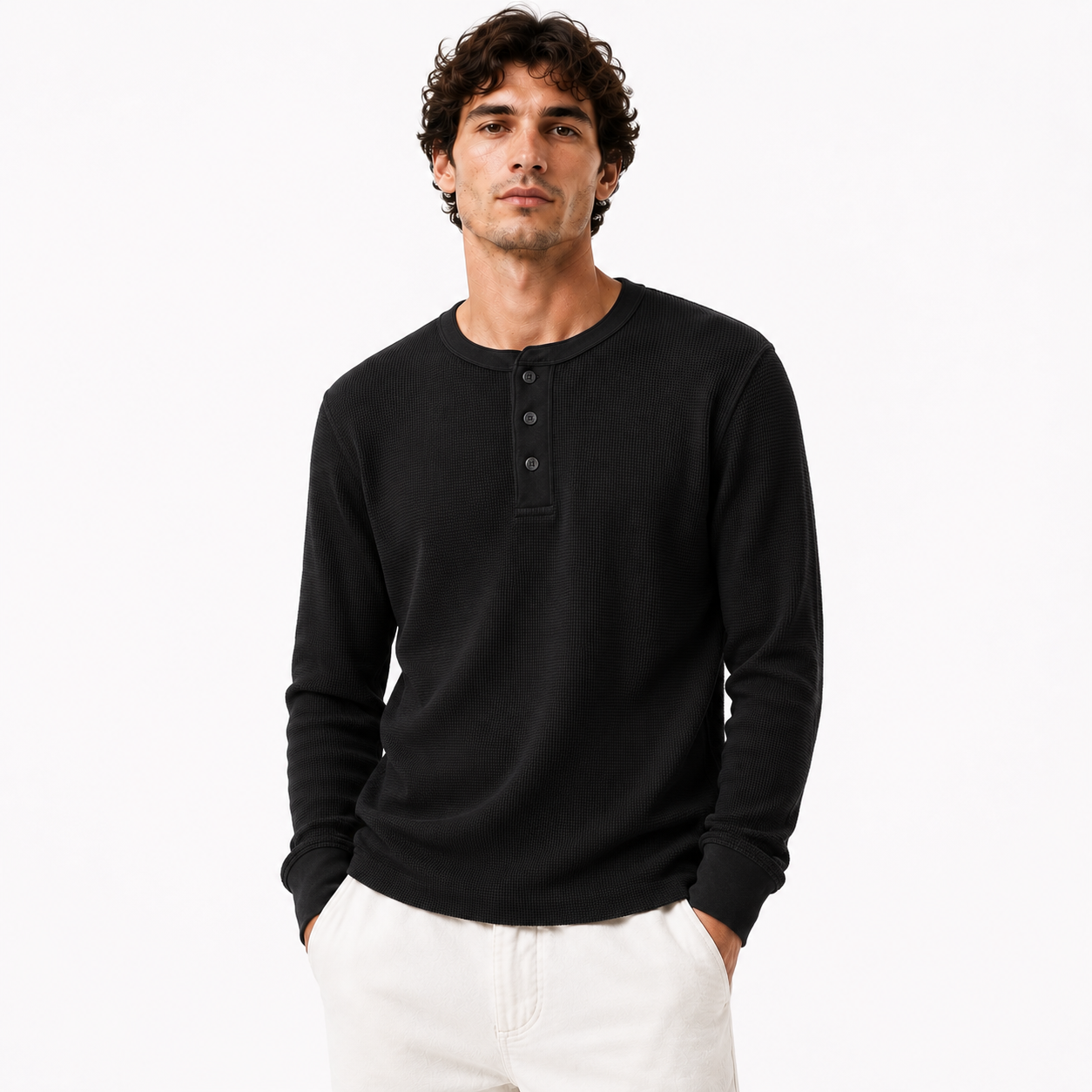 Buttoned Waffle Knit