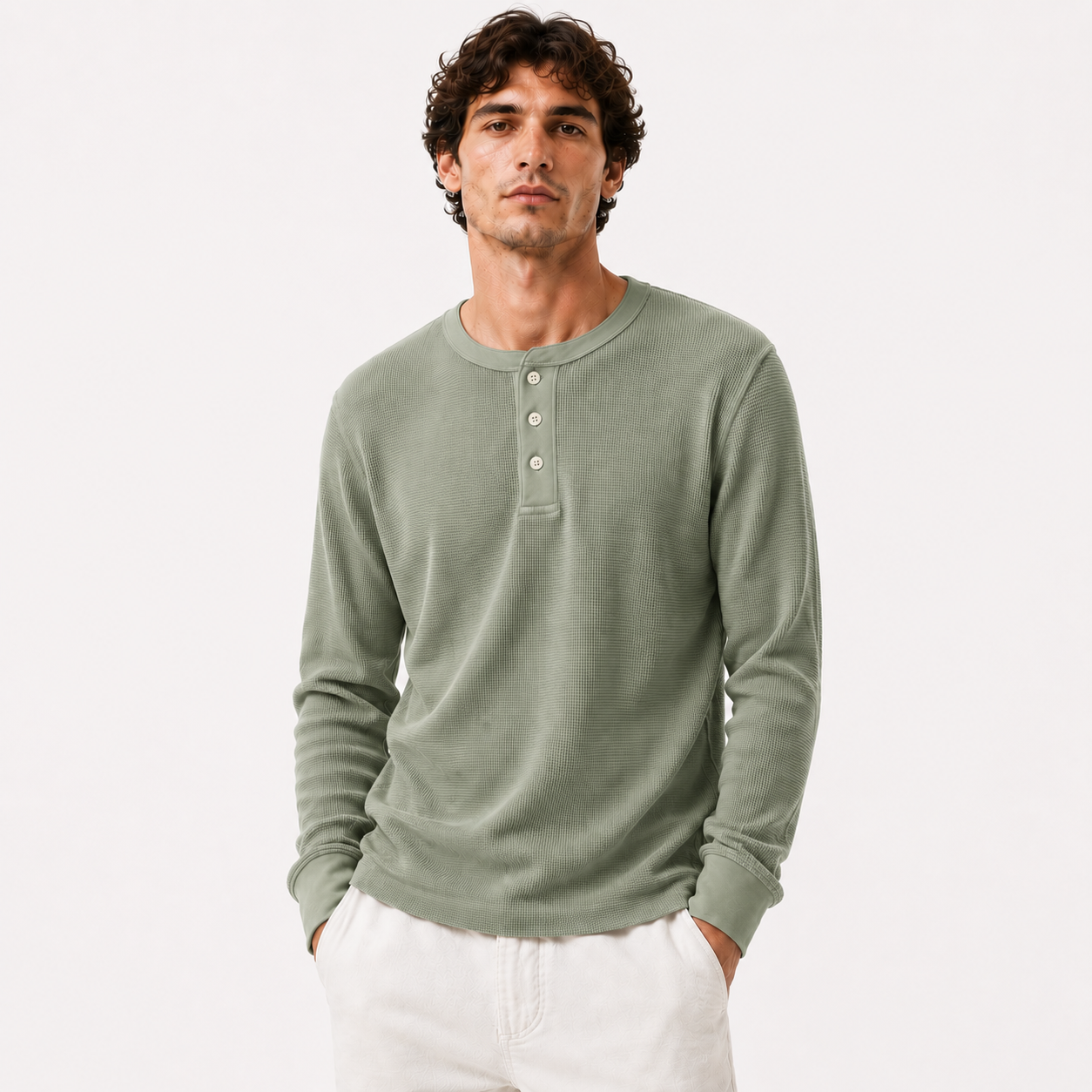 Buttoned Waffle Knit