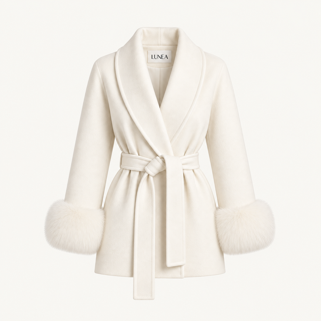 Alissa - White Fur Sleeved Wool Coat