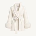 Alissa - White Fur Sleeved Wool Coat