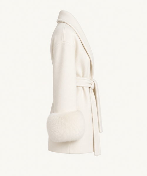 Alissa - White Fur Sleeved Wool Coat