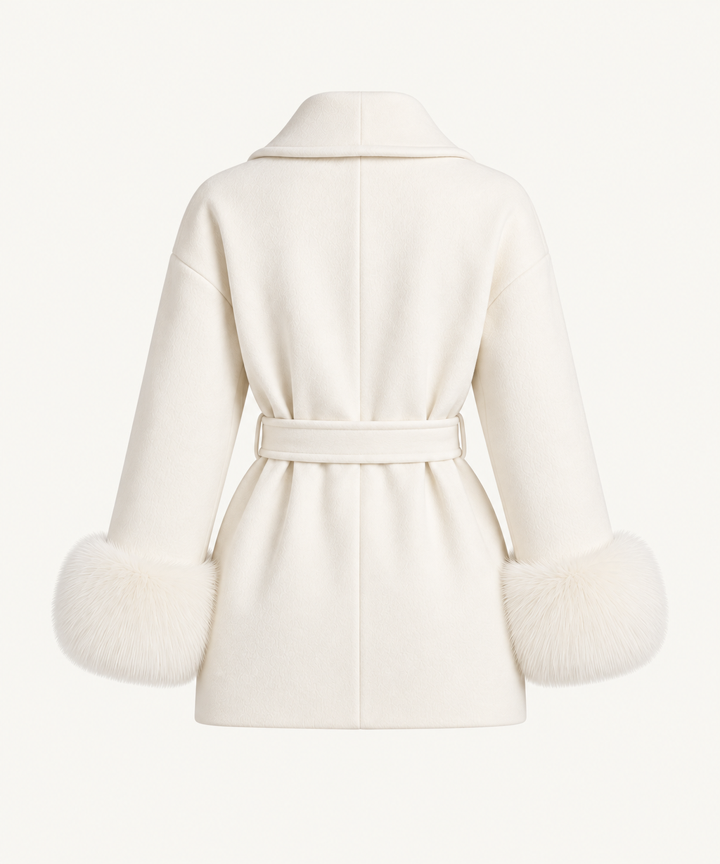 Alissa - White Fur Sleeved Wool Coat