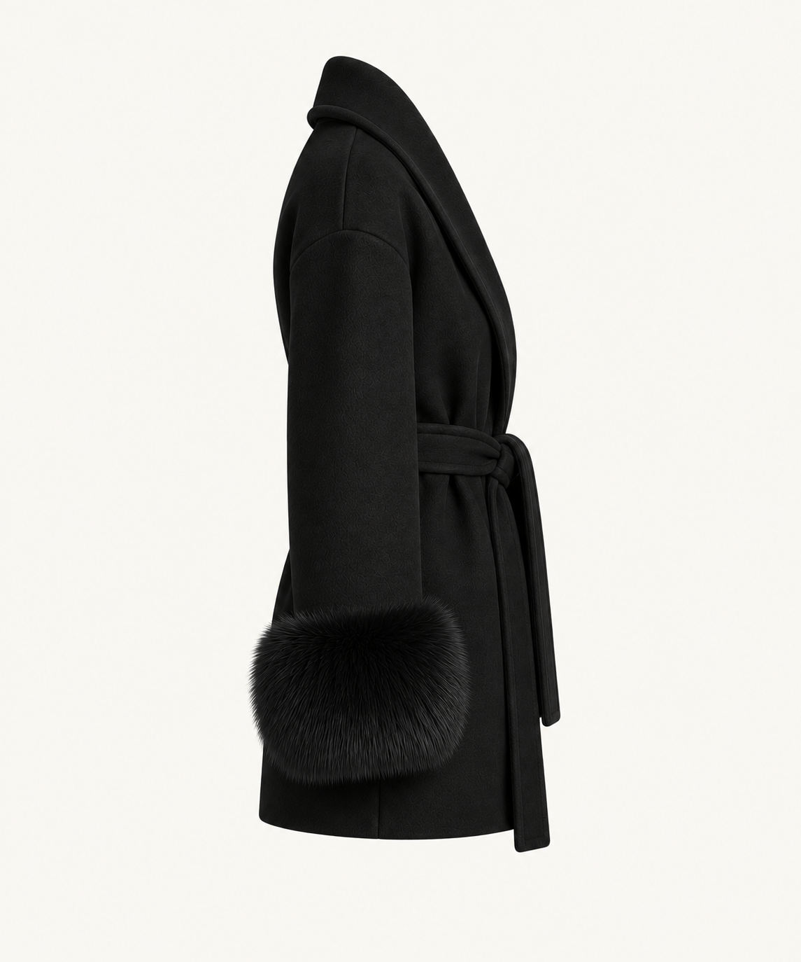 Silvia - Black Fur Sleeved Wool Coat