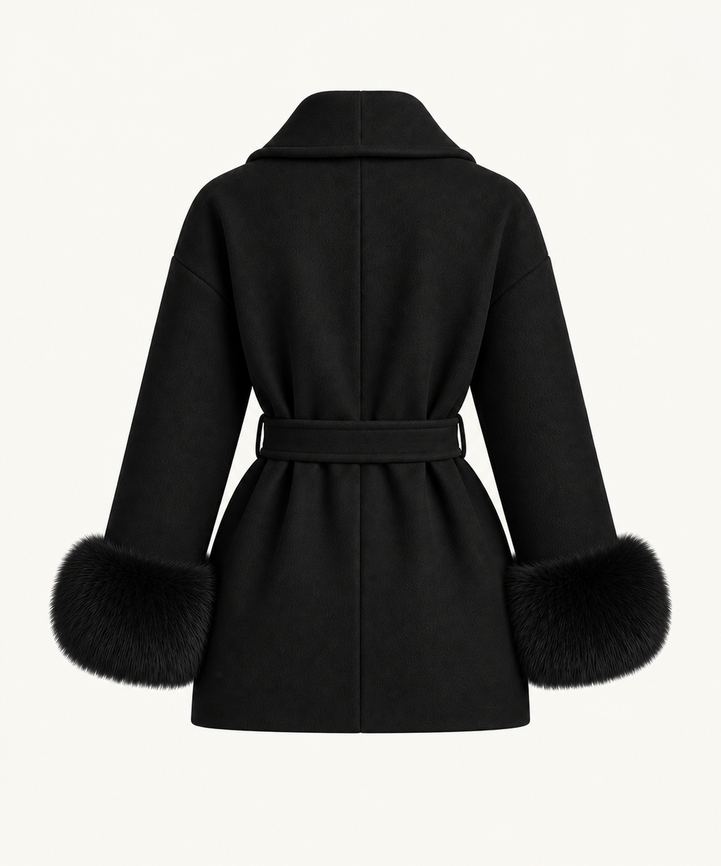 Silvia - Black Fur Sleeved Wool Coat