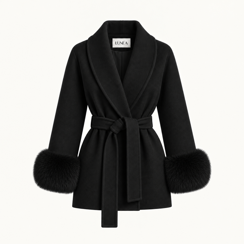 Silvia - Black Fur Sleeved Wool Coat