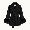 Silvia - Black Fur Sleeved Wool Coat