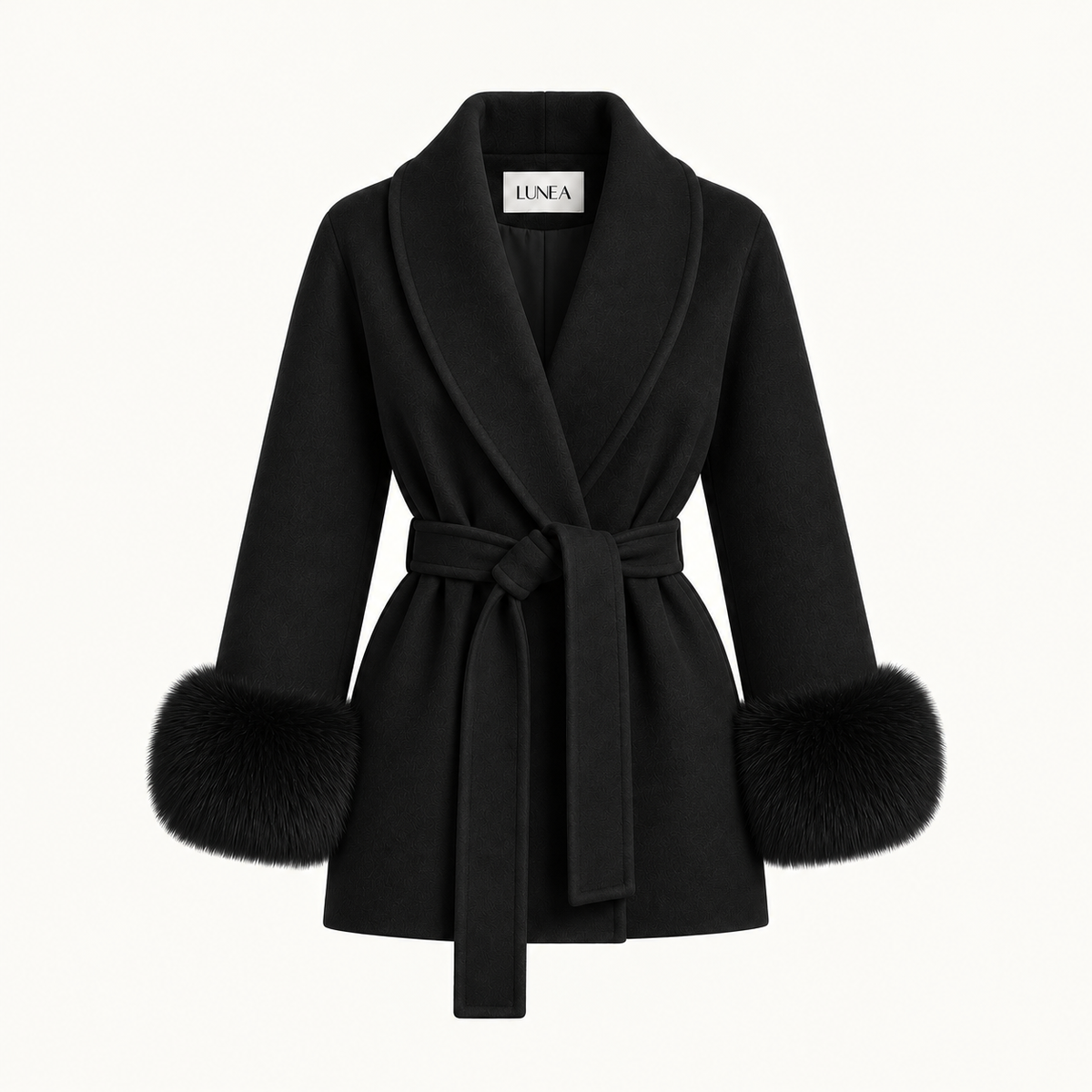 Silvia - Black Fur Sleeved Wool Coat