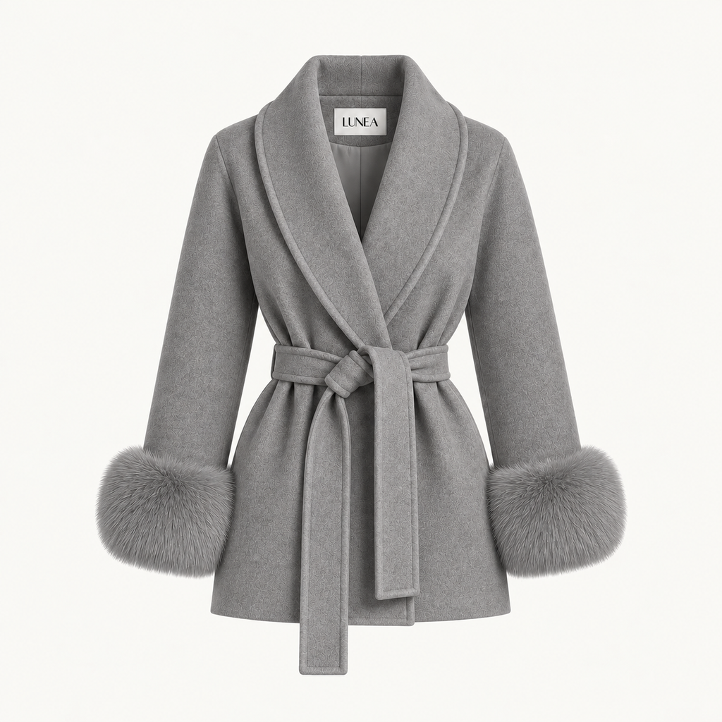 Greta - Grey Fur Sleeved Wool Coat