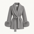 Greta - Grey Fur Sleeved Wool Coat