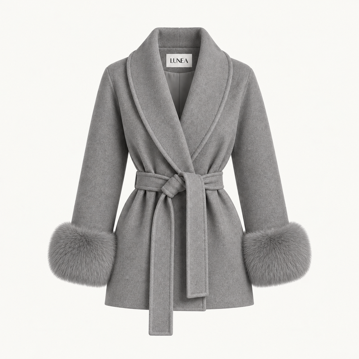 Greta - Grey Fur Sleeved Wool Coat