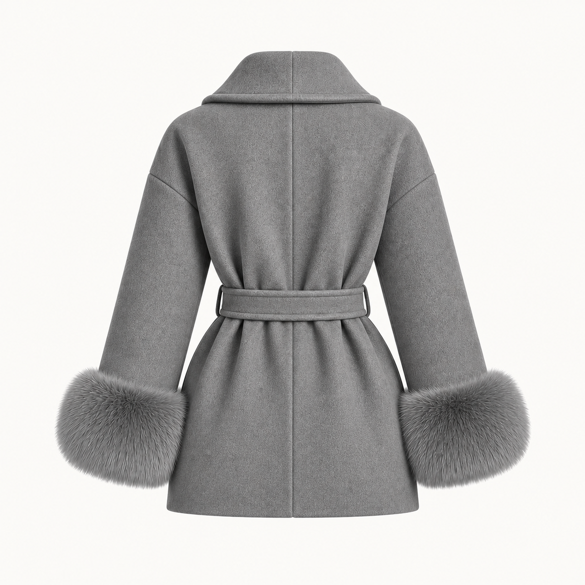 Greta - Grey Fur Sleeved Wool Coat