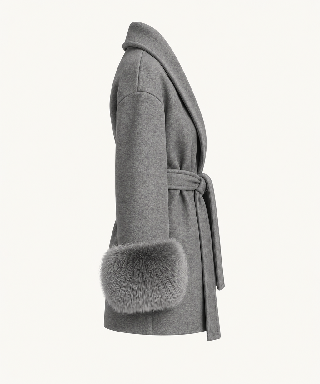 Greta - Grey Fur Sleeved Wool Coat