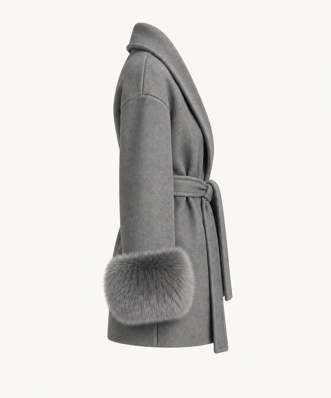Greta - Grey Fur Sleeved Wool Coat