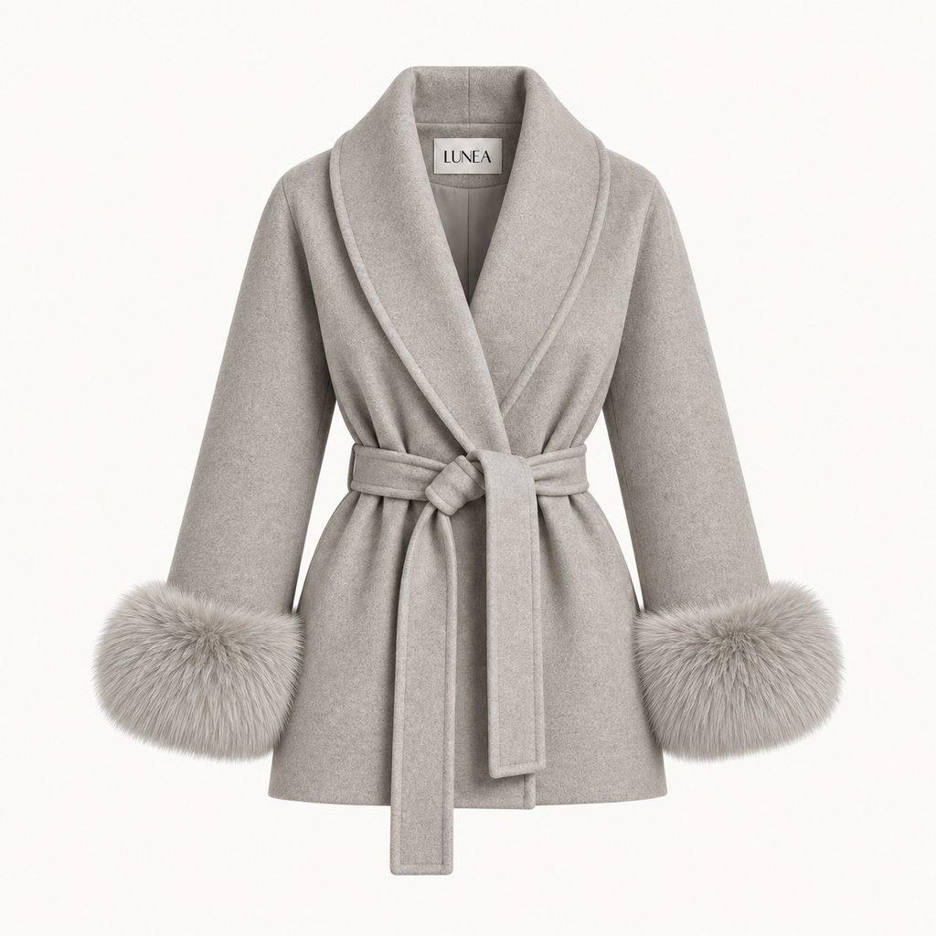 Chiara - Light Khaki Fur Sleeved Wool Coat