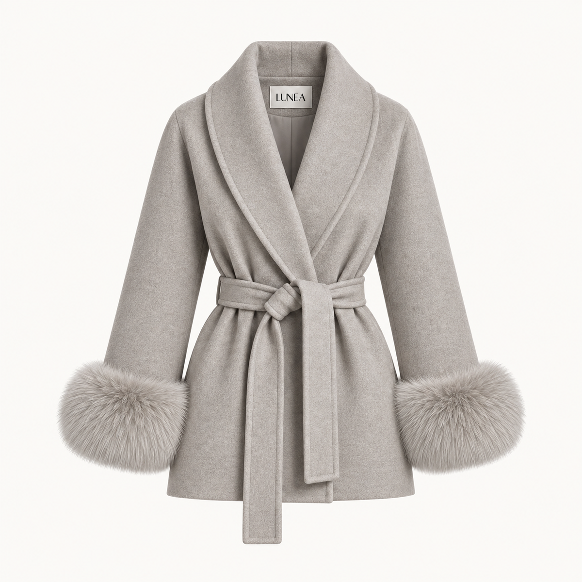 Chiara - Light Khaki Fur Sleeved Wool Coat