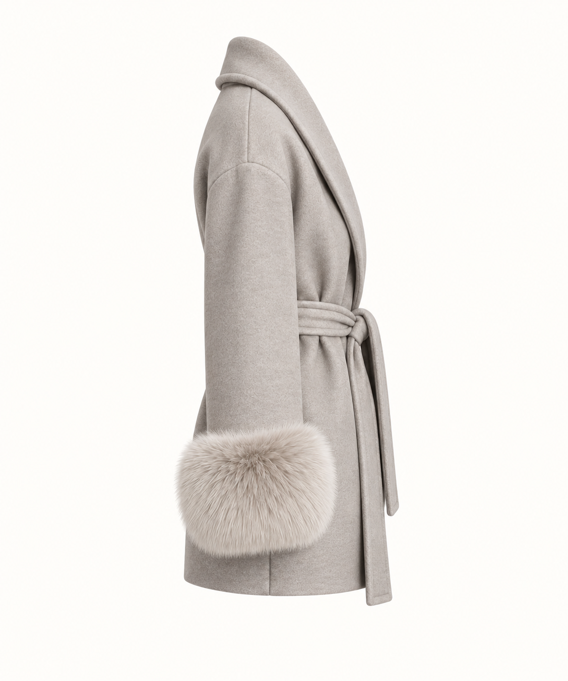 Chiara - Light Khaki Fur Sleeved Wool Coat